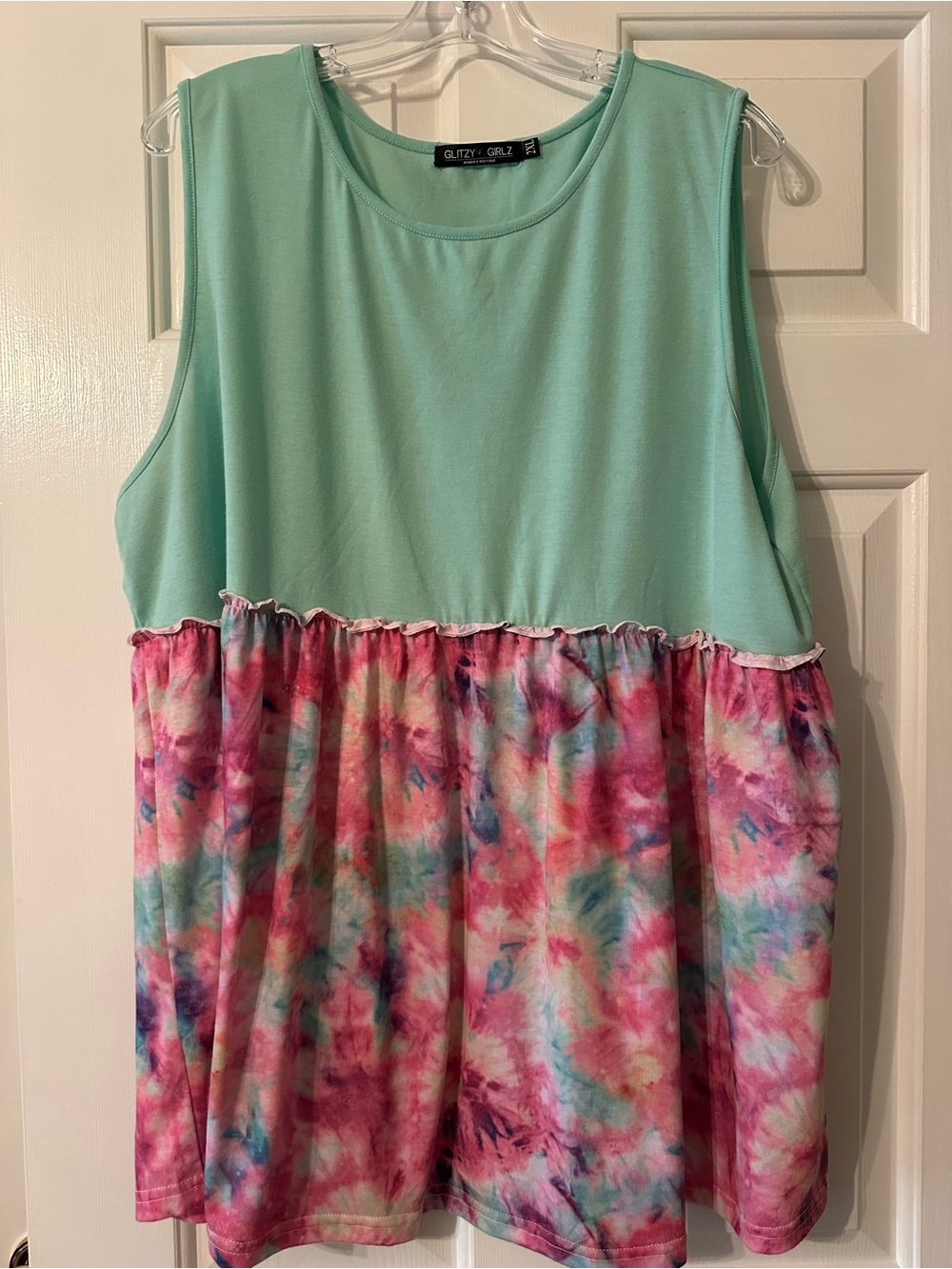 Glitzy Girlz Mint & Pink Tie-Dye Tank Top